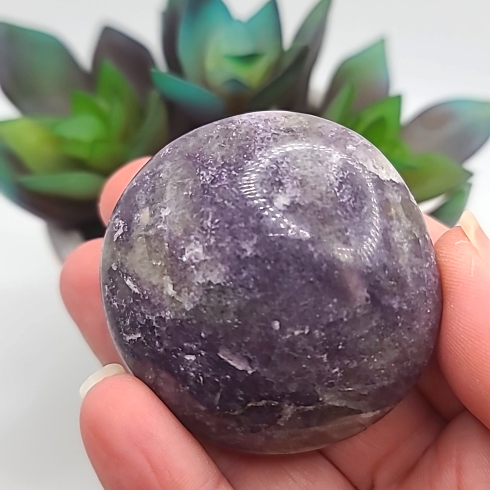 Deep Purple High-Grade Lepidolite Crystal Palm Stone M